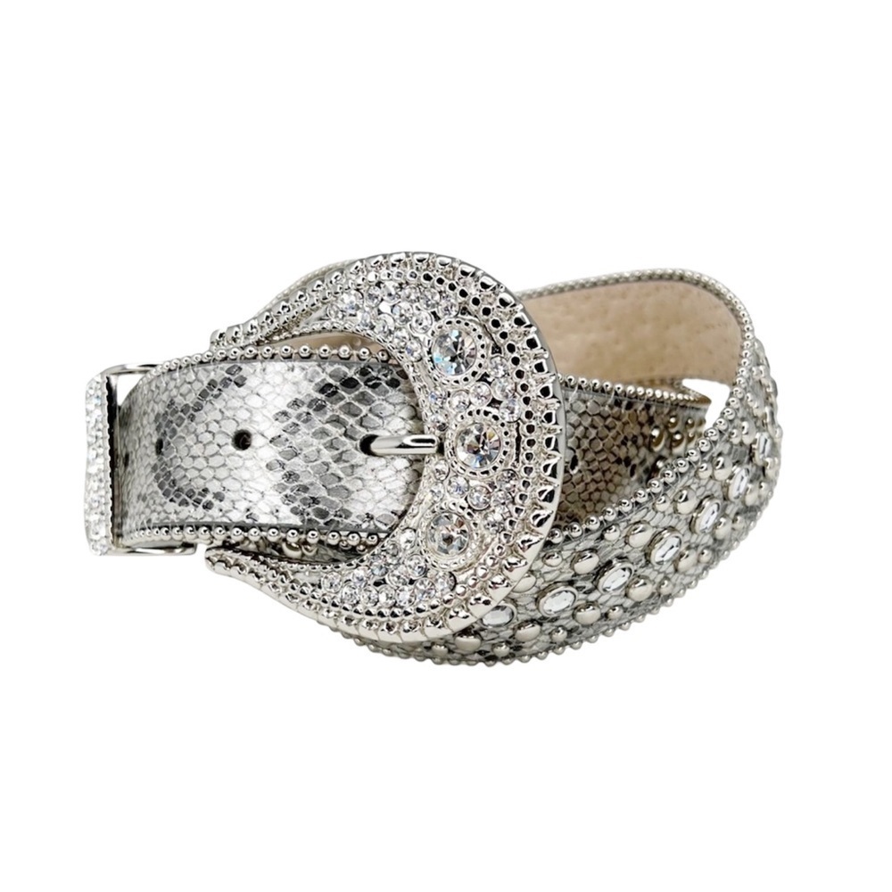 Chico’s Belt “Celestial” Python Snake Pattern Rhinestones Silver Studded Medium - Picture 9 of 9
